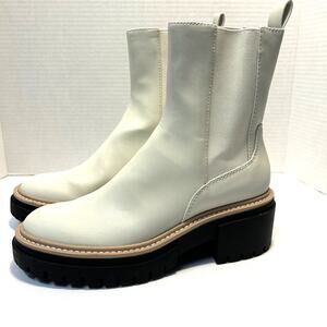 Open Edit Mya White Faux Leather Chunky Boots Size 6.5